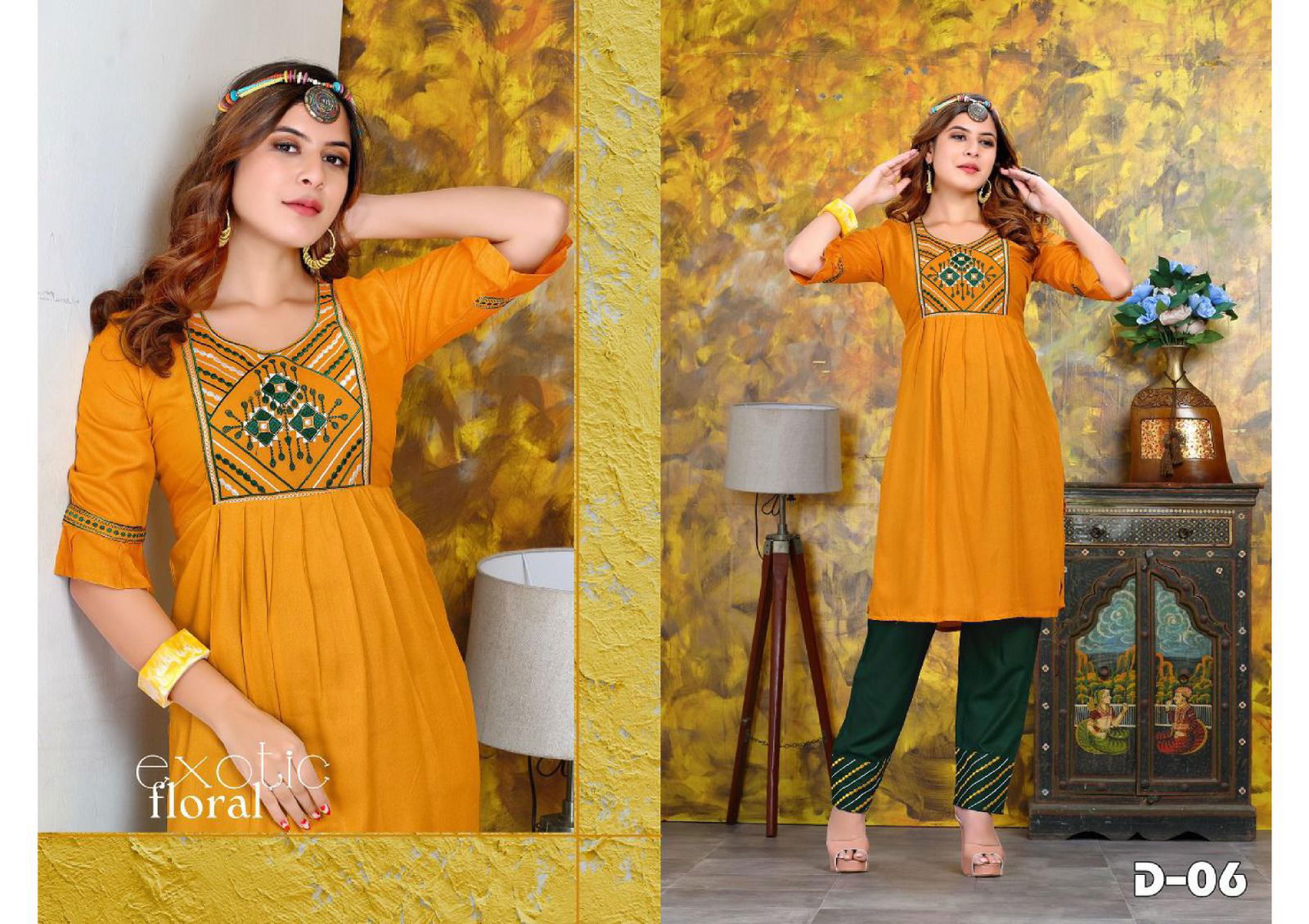 Beauty Queen Golden Dairies Ethnic Wear Rayon Kurti With Pant Collection
